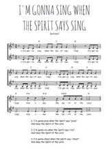 Téléchargez l'arrangement de la partition de Traditionnel-I-m-gonna-sing-when-the-spirit-says-sing en PDF à deux voix