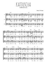 Téléchargez l'arrangement de la partition de chanson-russe-katjuscha en PDF à trois voix