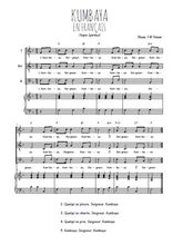 Téléchargez l'arrangement de la partition de Kumbaya en français en PDF pour trois voix d'hommes et piano