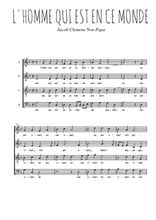 Téléchargez l'arrangement de la partition de L'Homme qui est en ce monde en PDF à quatre voix SATB