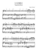 Téléchargez l'arrangement de la partition de La Bamba en PDF pour deux voix égales et piano