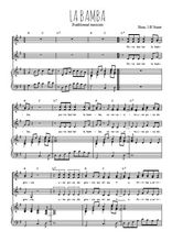 Téléchargez l'arrangement de la partition de La Bamba en PDF pour trois voix de femmes et piano