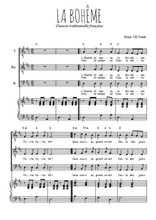 Téléchargez l'arrangement de la partition de La bohème en PDF pour trois voix d'hommes et piano