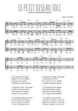 Téléchargez l'arrangement de la partition de Traditionnel-Le-petit-oiseau-joli en PDF à deux voix