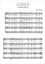 Téléchargez l'arrangement de la partition de Le vieux Jo en PDF pour trois voix mixtes et piano