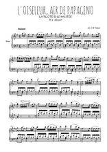 Téléchargez l'arrangement de la partition de mozart-la-flute-enchantee-l-oiseleur-air-de-papageno en PDF pour Chant et piano