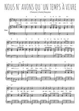 Téléchargez l'arrangement de la partition de chanson-a-boire-nous-n-avons-qu-un-temps-a-vivre en PDF pour Chant et piano