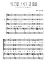 Téléchargez l'arrangement de la partition de Partons la mer est belle en PDF pour trois voix d'hommes et piano