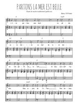 Téléchargez la partition de Partons la mer est belle en PDF pour Chant et piano