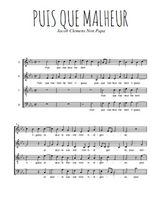 Téléchargez l'arrangement de la partition de Puis que malheur en PDF à quatre voix SATB