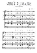 Téléchargez l'arrangement de la partition de Salut à la compagnie en PDF pour trois voix mixtes et piano