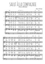 Téléchargez l'arrangement de la partition de Salut à la compagnie en PDF pour 4 voix mixtes et piano