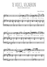 Téléchargez l'arrangement de la partition de Traditionnel-Te-voici-vigneron en PDF pour Chant et piano