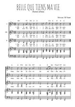 Téléchargez l'arrangement de la partition de Belle qui tiens ma vie en PDF pour trois voix de femmes et piano