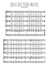 Téléchargez l'arrangement de la partition de Belle qui tiens ma vie en PDF pour 4 voix mixtes et piano