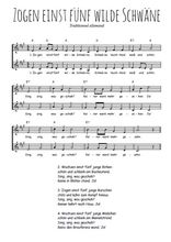 Téléchargez l'arrangement de la partition de chanson-allemande-zogen-einst-funf-wilde-Schwane en PDF à deux voix