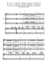 Téléchargez l'arrangement de la partition de A la claire fontaine créole en PDF pour trois voix d'hommes et piano