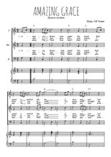 Téléchargez l'arrangement de la partition de Amazing grace en PDF pour trois voix d'hommes et piano