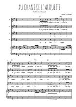 Téléchargez l'arrangement de la partition de Au chant de l'alouette en PDF pour 4 voix mixtes et piano