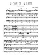 Téléchargez l'arrangement de la partition de Au chant de l'alouette en PDF à quatre voix SATB