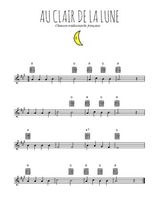 Téléchargez l'arrangement de la partition en Sib de la musique Au clair de la Lune en PDF