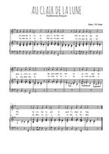 Téléchargez la partition de Au clair de la Lune en PDF pour Chant et piano