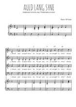 Téléchargez l'arrangement de la partition de Auld Lang Syne en PDF pour 4 voix mixtes et piano
