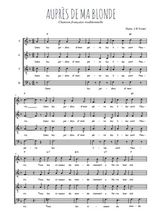 Téléchargez l'arrangement de la partition de Auprès de ma blonde en PDF à quatre voix SATB