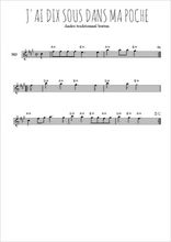 Téléchargez l'arrangement de la partition pour sax en Mib de la musique J'ai dix sous dans ma poche en PDF