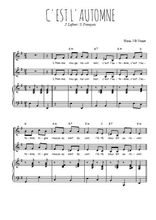 Téléchargez l'arrangement de la partition de C'est l'automne en PDF pour deux voix égales et piano