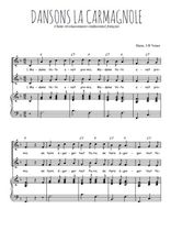 Téléchargez l'arrangement de la partition de Dansons la carmagnole en PDF pour deux voix égales et piano