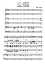 Téléchargez l'arrangement de la partition de Die Lorelei en PDF pour 4 voix mixtes et piano