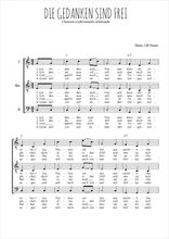 Téléchargez l'arrangement de la partition de chanson-allemande-die-gedanken-sind-frei en PDF pour trois voix d'hommes