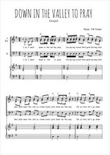 Téléchargez l'arrangement de la partition de Down in the valley to pray en PDF pour trois voix d'hommes et piano
