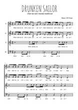 Téléchargez l'arrangement de la partition de Drunken sailor en PDF à quatre voix SATB