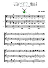 Téléchargez l'arrangement de la partition de Traditionnel-Es-klappert-die-Muhle en PDF à trois voix