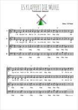 Téléchargez l'arrangement de la partition de Traditionnel-Es-klappert-die-Muhle en PDF à quatre voix