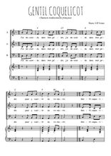 Téléchargez l'arrangement de la partition de Gentil coquelicot en PDF pour trois voix mixtes et piano