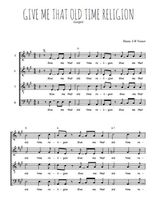 Téléchargez l'arrangement de la partition de Give me that old time religion en PDF à quatre voix SATB