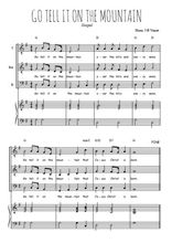 Téléchargez l'arrangement de la partition de Go tell it on the mountain en PDF pour trois voix d'hommes et piano