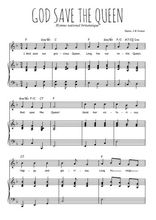 Téléchargez l'arrangement de la partition de hymne-national-britannique-god-save-the-queen en PDF pour Chant et piano