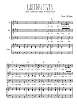 Téléchargez l'arrangement de la partition de Greensleeves en PDF pour trois voix d'hommes et piano