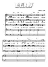 Téléchargez l'arrangement de la partition de J'ai vu le loup en PDF pour trois voix mixtes et piano
