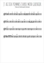 Téléchargez l'arrangement de la partition pour sax en Mib de la musique J'ai dix pommes dans mon grenier en PDF