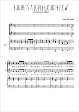 Téléchargez l'arrangement de la partition de For he's a jolly good fellow en PDF pour deux voix égales et piano