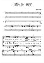 Téléchargez l'arrangement de la partition de Le temps des cerises en PDF pour trois voix de femmes et piano