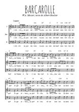 Téléchargez l'arrangement de la partition de W.A.-Mozart-Barcarolle en PDF pour trois voix d'hommes