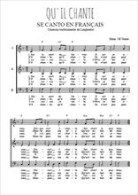 Téléchargez l'arrangement de la partition de Qu'il chante (Se Canto en français) en PDF à trois voix