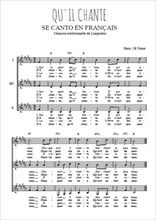 Téléchargez l'arrangement de la partition de Qu'il chante (Se Canto en français) en PDF à trois voix