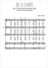 Téléchargez l'arrangement de la partition de Qu'il chante (Se Canto en français) en PDF pour trois voix d'hommes et piano